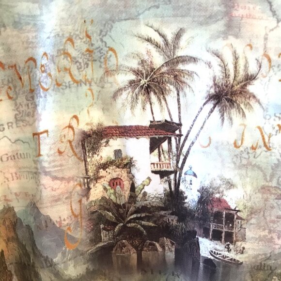 Impulse California Button-Down Shirt: Vintage World Map Print Blouse, Size XL - Picture 4 of 10